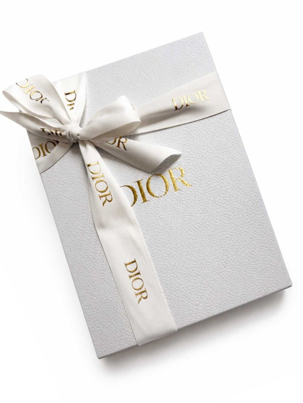 Dior White Textured Gift Box w/ Gold Logo & Dior Ribbon 13” x 10” x 5.5”